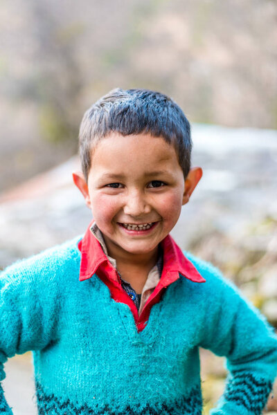 Kullu, Himachal Pradesh, India - August 04, 2018 : Photo of A Himalayan Boy in Himalayas