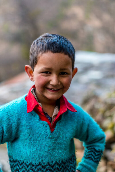 Kullu, Himachal Pradesh, India - August 04, 2018 : Photo of A Himalayan Boy in Himalayas