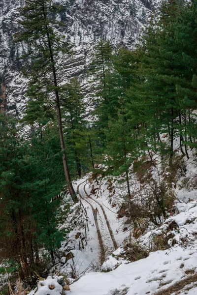 Strada nella neve - paesaggio invernale maestoso in himalaya — Foto Stock