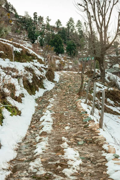 Strada nella neve - paesaggio invernale maestoso in himalaya — Foto Stock