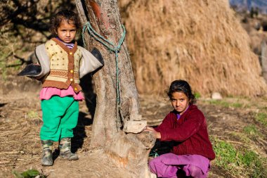 Kullu, Himachal Pradesh, Hindistan - 17 Ocak 2019 : Dağdaki Kız Portresi, Himalayalar -