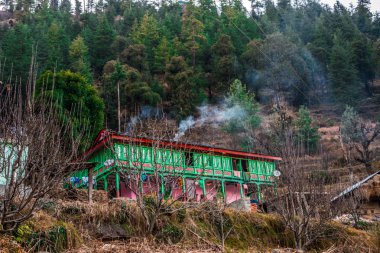 Himalayalar himachal tipik ahşap dağ evi
