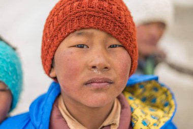 Spiti, Himachal Pradesh, Hindistan - 24 Mart 2019 : Himalaya çocuklarının spiti fotoğrafı