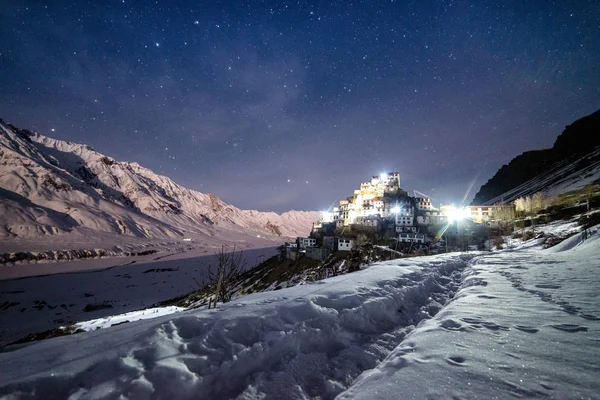 Moonrise at Key Monastery in nights starry sky - himalayas