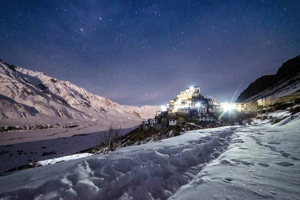 Key Monastery in nights starry sky with full moon - himalayas