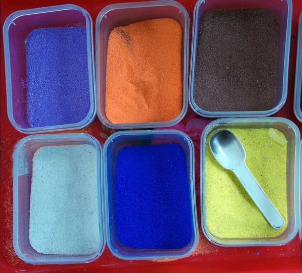 Areia Colorida Usado Para Desenhar Brinquedos Para Crianças — Fotografia de Stock