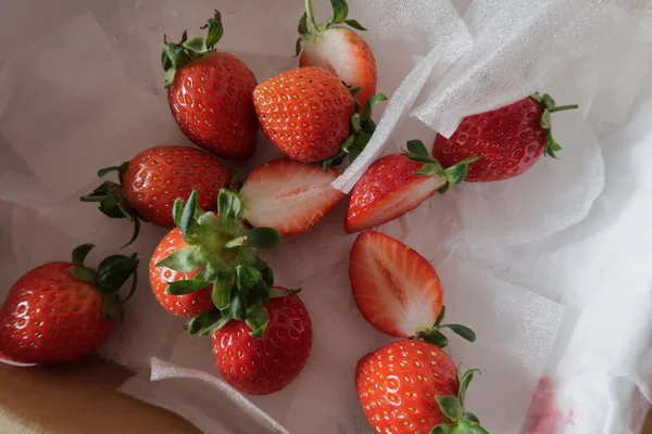 Owoców Dojrzałych Truskawek Słodkie Piękne Korzystanie Zdjęcie Reklama Design Pomysł — Zdjęcie stockowe