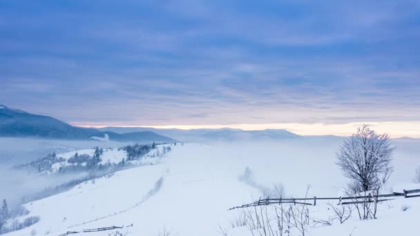 Mountain peak with snow blow by wind. Winter landscape. Cold day, with snow. — Stock Video