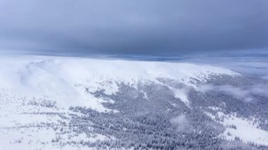 Karla kaplı ağaçlarla kaplı güzel bir kış manzarası. Kış dağları.