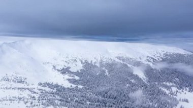 Karla kaplı ağaçlarla kaplı güzel bir kış manzarası. Kış dağları.