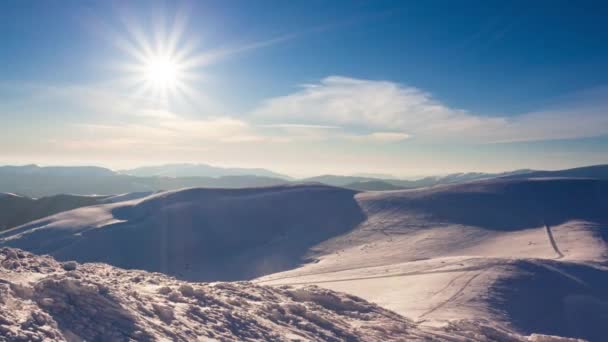 Beautiful winter landscape with snow covered trees. Winter mountains. — Stock Video