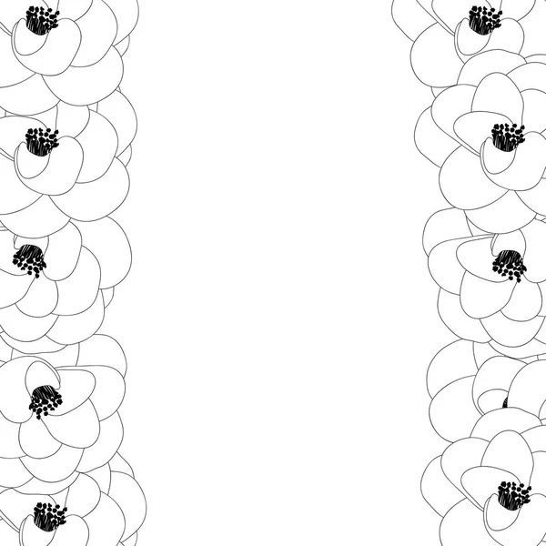 Camellia Flower Outline Border isolated on White Background. Vector Illustration.