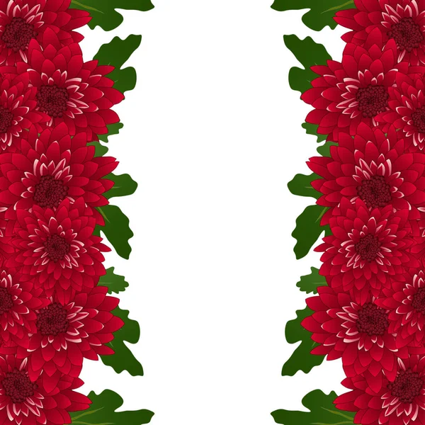 Röda Krysantemum Gränsen Isolerade Vit Bakgrund Vektorillustration — Stock vektor