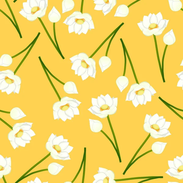 Loto Blanco Indio Sobre Fondo Amarillo Nelumbo Nucifera Loto Sagrado — Vector de stock