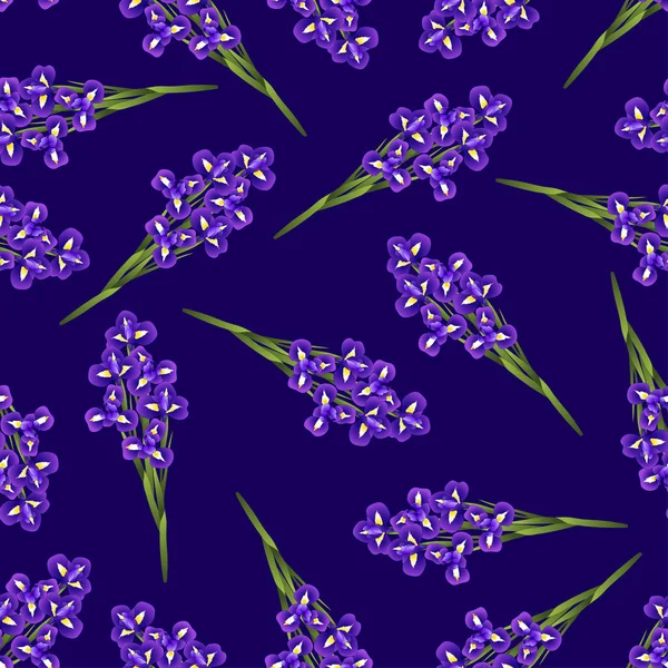 Dark Blue Purple Iris Flower Navy Blue Background Vector Illustration — Stock Vector