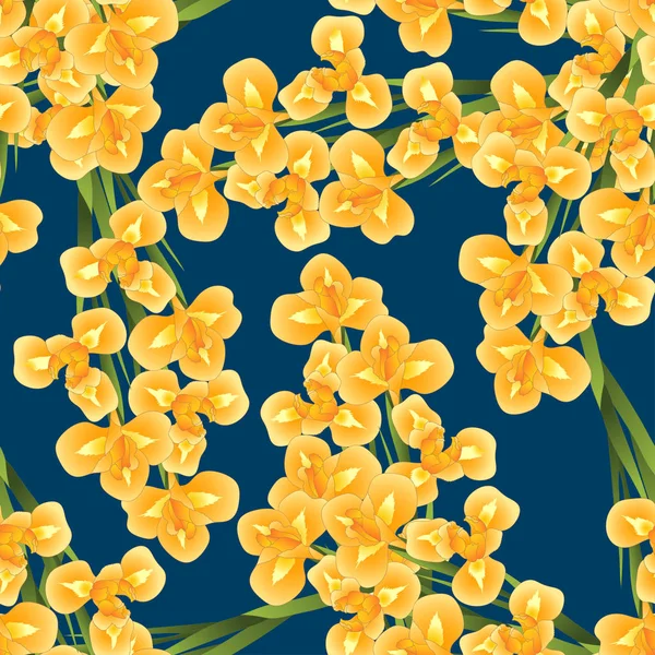 Flor Iris Naranja Sobre Fondo Azul Marino Ilustración Vectorial — Vector de stock