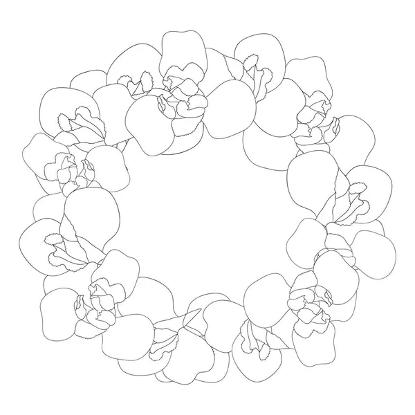 アイリスの花の輪郭の花輪 ベクトル図 — ストックベクタ