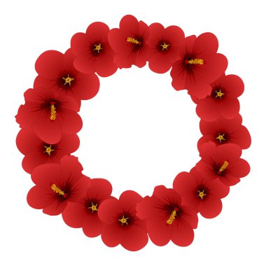 Kırmızı Hibiscus syriacus - Rose of Sharon çelenk. Vektör çizim.