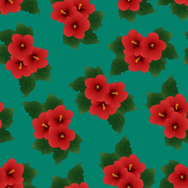 Red Hibiscus Syriacus Rose Sharon Green Teal Background Inglés Ilustración — Archivo Imágenes Vectoriales