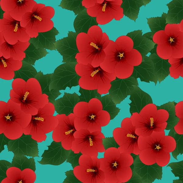 Hibiscus Syriacus Rouge Rose Sharon Sur Fond Sarcelle Verte Illustration — Image vectorielle