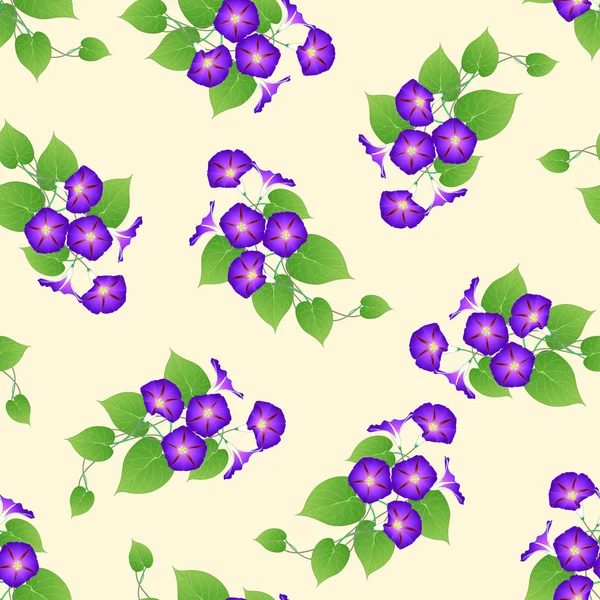 Purple Morning Glory Beige Ivory Background Inglés Ilustración Vectorial — Vector de stock