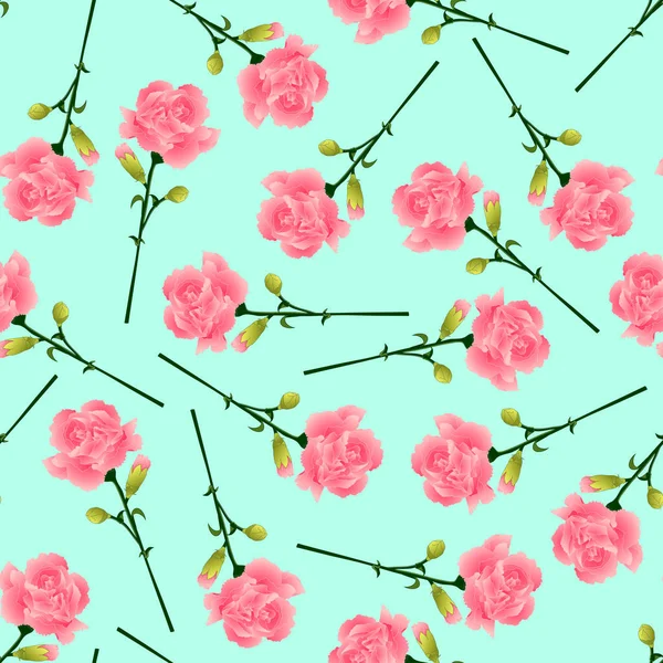Dianthus Caryophyllus Růžový Květ Karafiátu Pozadí Zelené Máty Vektorové Ilustrace — Stockový vektor
