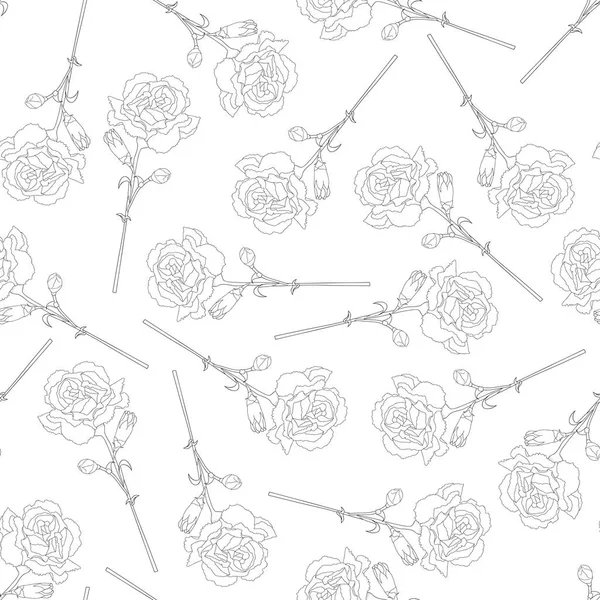 Dianthus Caryophyllus Nelkenblüte Umreißt Nahtlosen Hintergrund Vektorillustration — Stockvektor