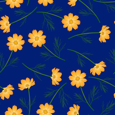 Turuncu sarı Cosmos çiçek lacivert zemin üzerine. Vektör çizim.