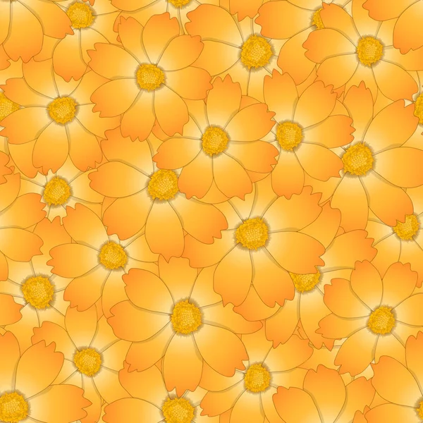 Orange Yellow Cosmos Flower Seamless Background Ilustrasi Vektor - Stok Vektor