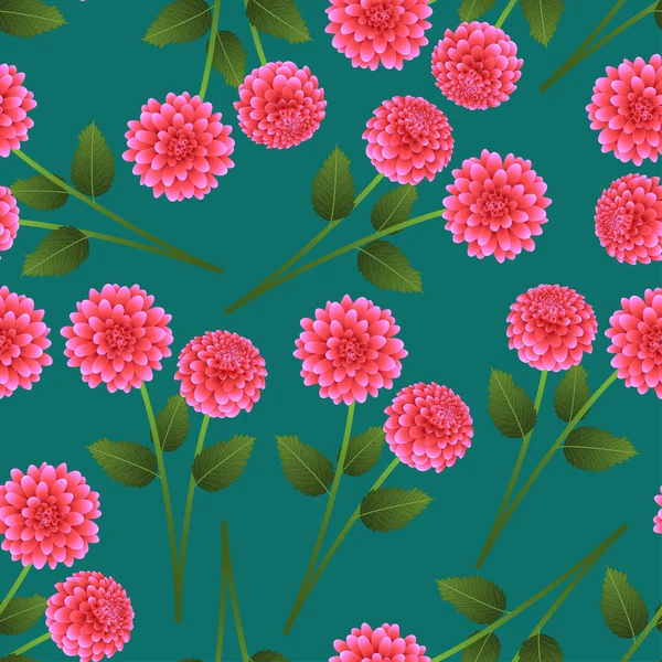 Yeşil yeşil zemin üzerine pembe Dahlia. Meksika'nın ulusal çiçeği. Vektör çizim.