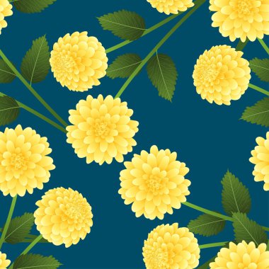 Çivit mavi zemin üzerine sarı Dahlia. Meksika'nın ulusal çiçeği. Vektör çizim.