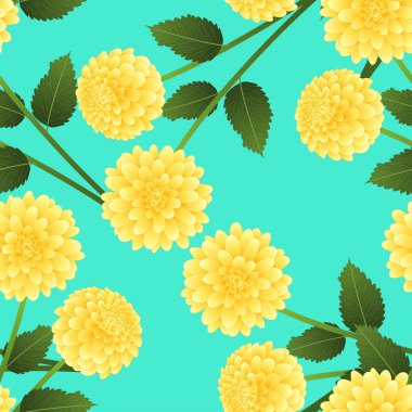 Yeşil nane zemin üzerine sarı Dahlia. Meksika'nın ulusal çiçeği. Vektör çizim.