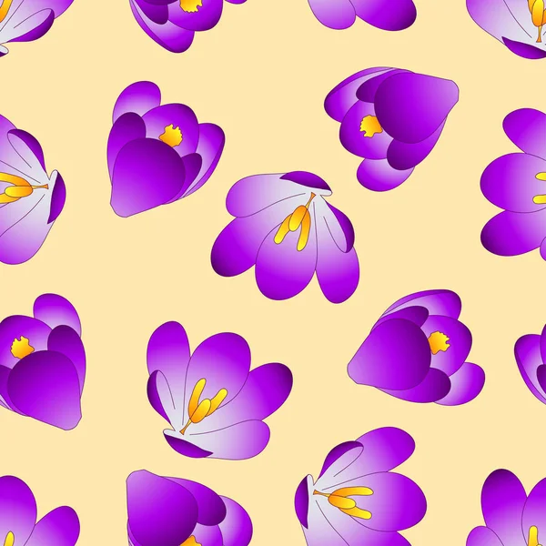 Flor Crocus Púrpura Sobre Fondo Beige Marfil Ilustración Vectorial — Vector de stock