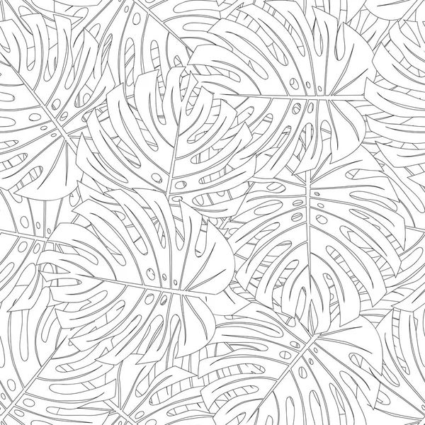 Philodendron Monstera Leaf Seamless Outline Изолирован Белом Фоне Векторная Миграция — стоковый вектор