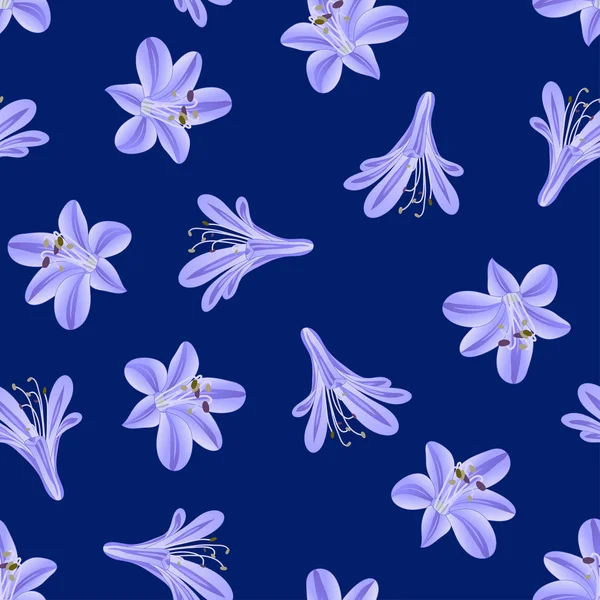 Agapanthus Azul Púrpura Sobre Fondo Azul Marino Ilustración Vectorial — Vector de stock