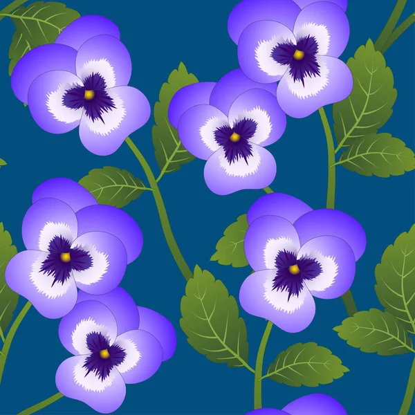 Violeta Viola Garden Pansy Flower Sobre Fondo Azul Índigo Ilustración — Vector de stock