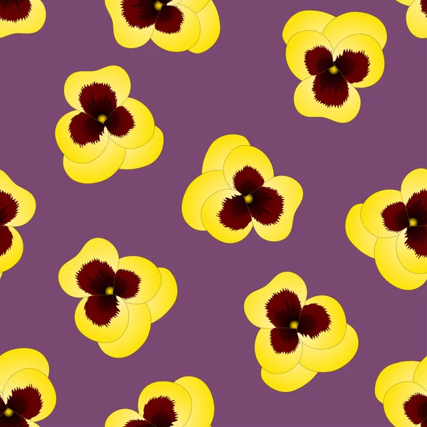 Gelbe Viola Garten Stiefmütterchen Blume Auf Violettem Hintergrund Vektorillustration — Stockvektor