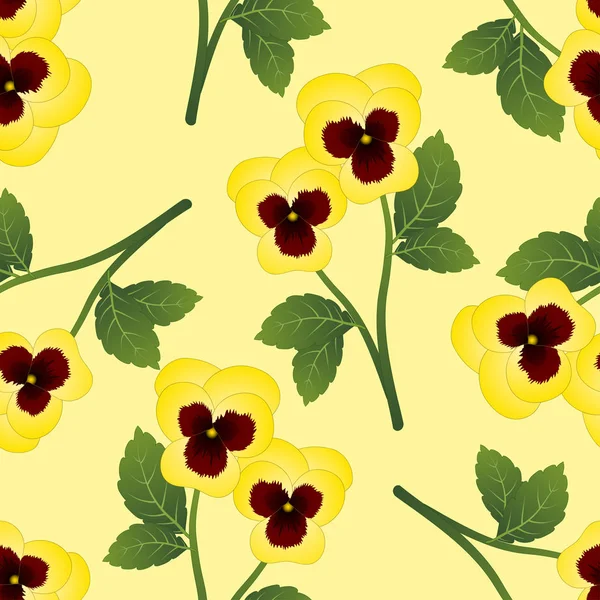 Yellow Viola Garden Pensé Blomma Ljus Gul Bakgrund Vektorillustration — Stock vektor