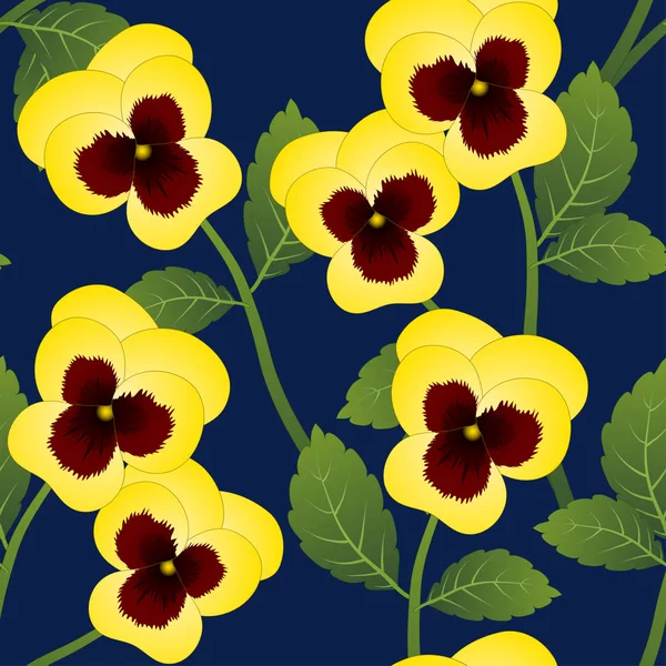 Flor Jardín Viola Amarilla Fondo Azul Marino Ilustración Vectorial — Archivo Imágenes Vectoriales