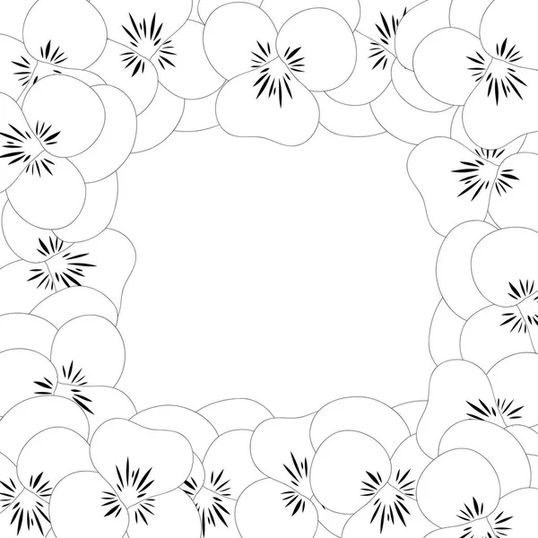 Viola Garden Pansy Flower Outline Border Illustrazione Vettoriale — Vettoriale Stock