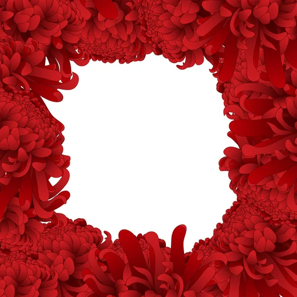 Crisantemo Rojo Kiku Frontera Las Flores Japonesas Ilustración Vectorial — Vector de stock