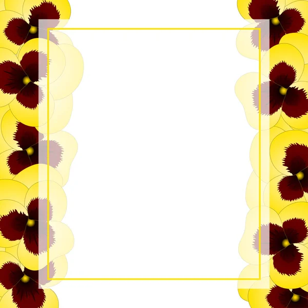 Viola Garden Pansy Flower Banner Card Border Giallo Illustrazione Vettoriale — Vettoriale Stock