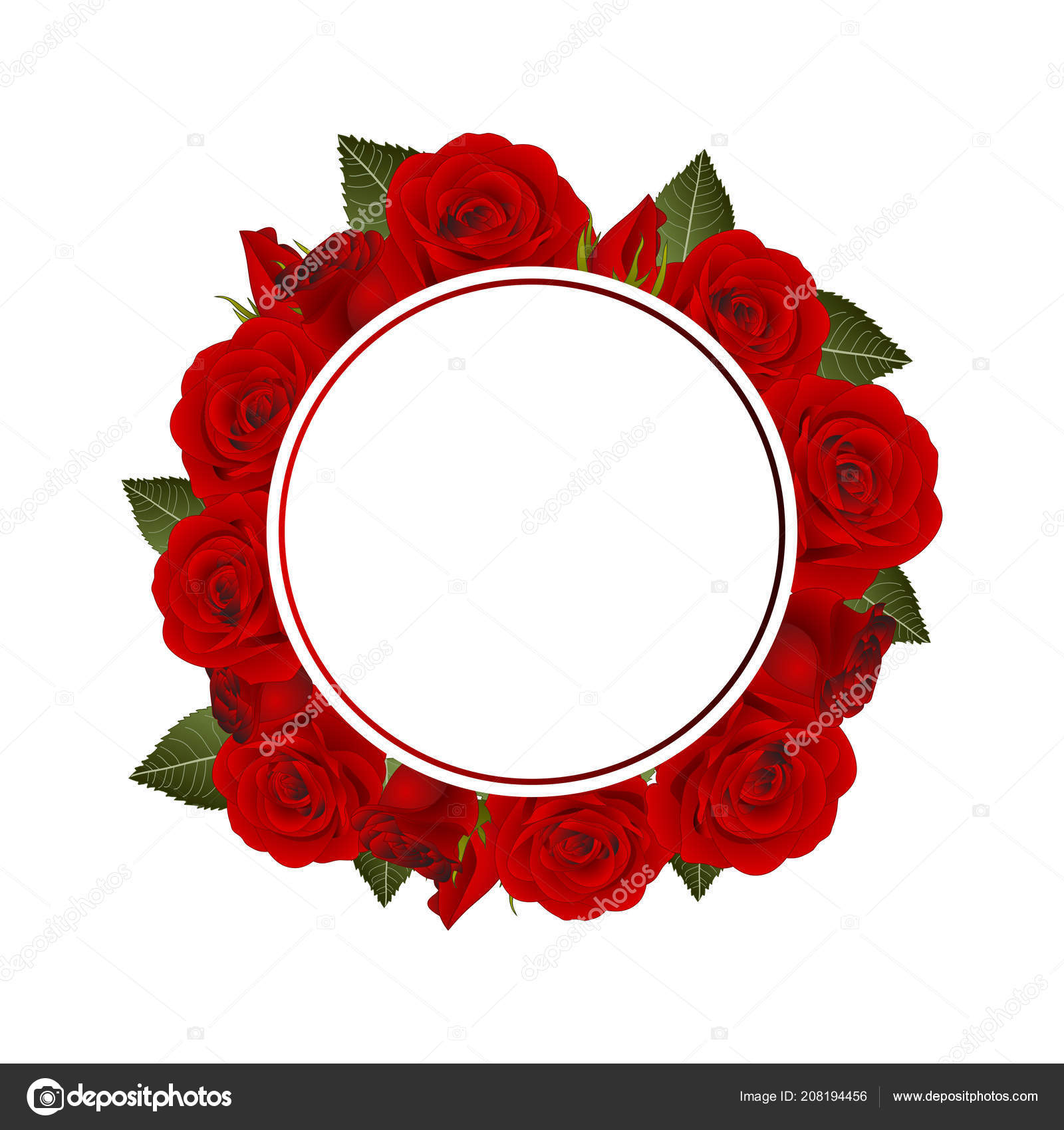 Red Rose Flower Banner Wreath Isolated White Background