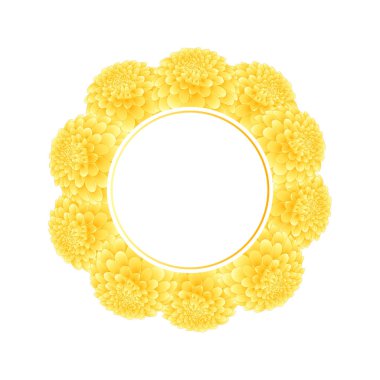 Sarı Dahlia afiş çelenk. Meksika'nın ulusal çiçeği. Vektör çizim.