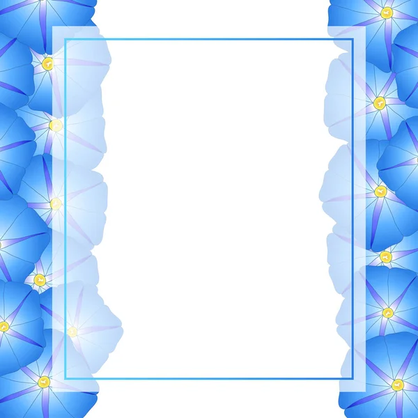 Blue Morning Glory Flower Banner Card Border Vector Illustration — Stock Vector
