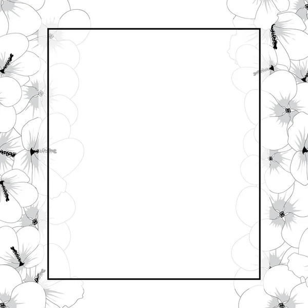 Hibiscus Syriacus Flower Outline Rose Sharon Banner Border Illustrazione Vettoriale — Vettoriale Stock