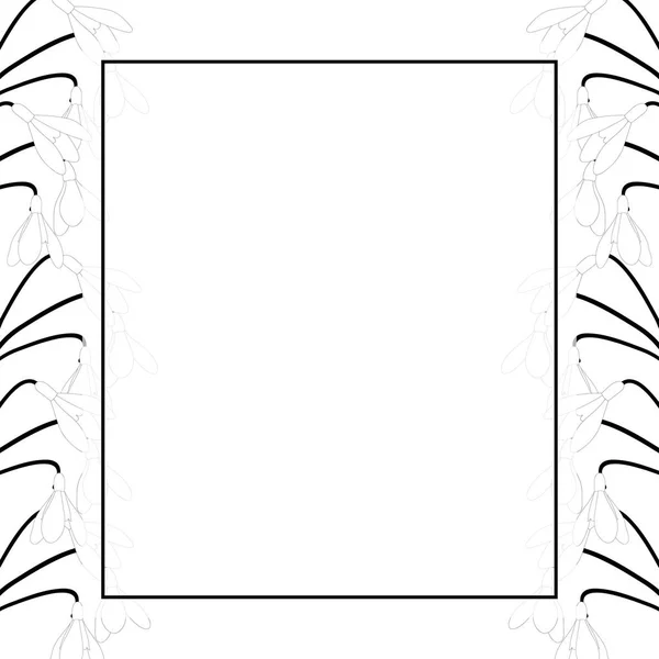 Snowdrop Flower Outline Banner Card Border Ilustração Vetorial — Vetor de Stock