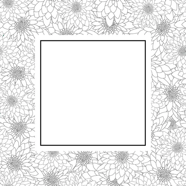 Chrysanthemum Outline Banner Card Border Isolated White Background Vector Illustration — Stock Vector