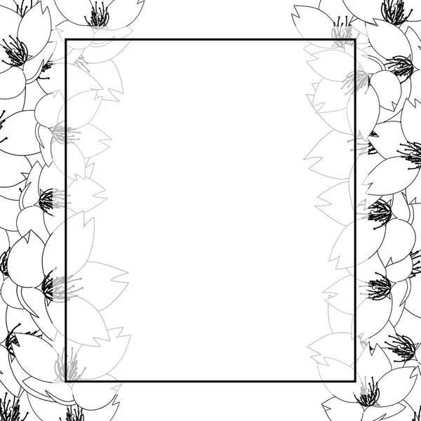Prunus Serrulata Kirschblüte Sakura Umriss Bannerkarte Vektorillustration — Stockvektor