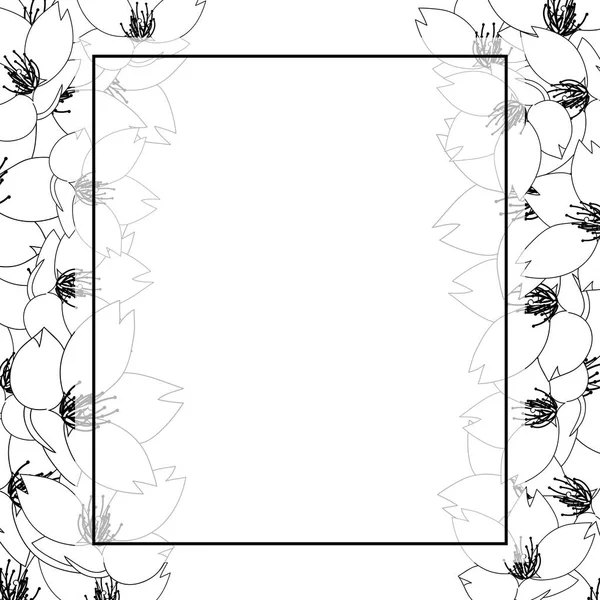 Prunus Serrulata Flor Cereja Sakura Outline Banner Card Ilustração Vetorial — Vetor de Stock